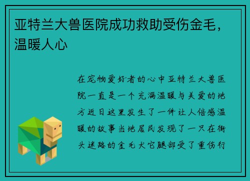 亚特兰大兽医院成功救助受伤金毛，温暖人心